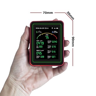 AEK-Tech 15'li AQI,TEMP,HUMI,CO2,HCHO,CO,TVOC,PM2.5,PM10,PM1.0,PM0.3 Dedektör Taşınabilir Ev Ofis Hava Kalitesi Ölçüm Cihazı - Thumbnail