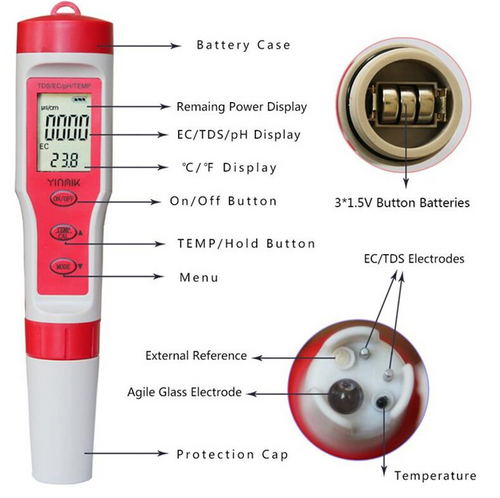 AEK-Tech EZ9908 4'ü 1 arada PH Metre TDS EC ve Sıcaklık Ölçer