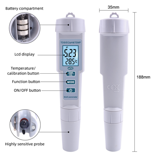 AEK-Tech PH-686 4'ü 1 arada PH Metre TDS EC ve Sıcaklık Ölçer