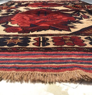 Afgan Berceste Sumak Kilim Üzerine Kabartma El Dokuması Yün Halı 128x188 - Thumbnail