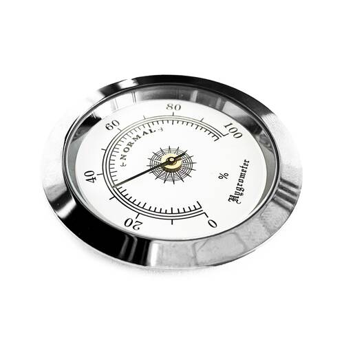 Analog Higrometre Nem Ölçer Humidor Puro Kutusu İçin Metal Çerçeve Beyaz 50mm