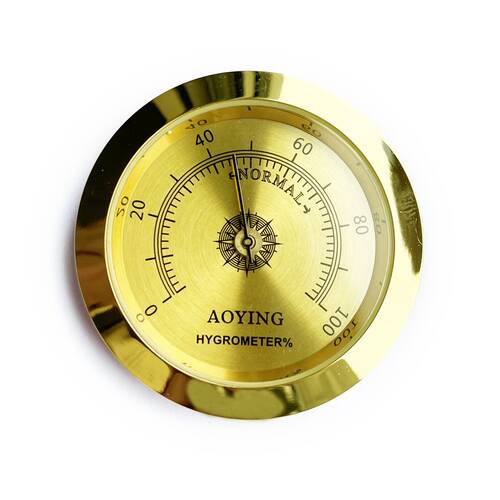 Analog Higrometre Nem Ölçer Humidor Puro Kutusu İçin Metal Çerçeve Sarı 50mm