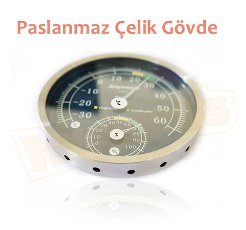 Anymetre TH603 Termometre Nem Ölçer Higrometre Paslanmaz Çelik Metal Çerçeve