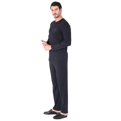 D'S Damat Pijama Takımı Yarım Patlı Uzunkol Lacivert