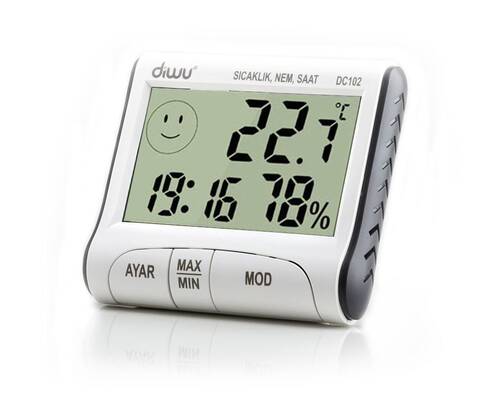 Diwu DC102 In-Out Thermometer Moisture Meter with Clock