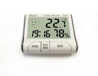 Diwu DC102 In-Out Thermometer Moisture Meter with Clock - Thumbnail