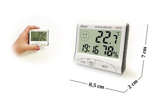 Diwu DC102 In-Out Thermometer Moisture Meter with Clock - Thumbnail