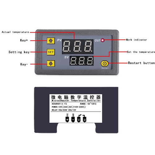 Dijital Sıcaklık Kontrol Termostatı Çift Ekranlı 12V