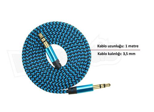 Diwu AUX Stereo 3.5mm Data Ses Örgü Kablo Mavi