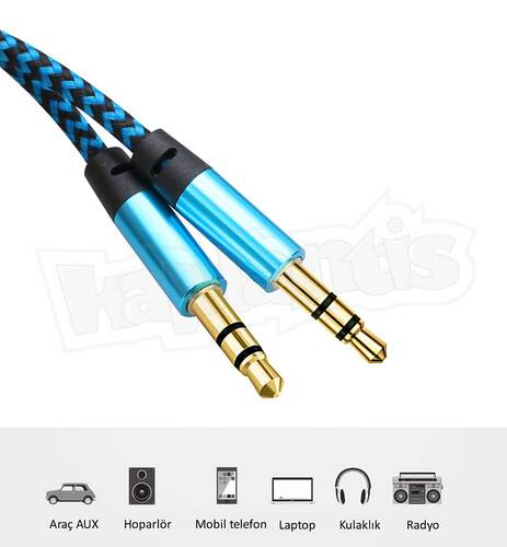 Diwu AUX Stereo 3.5mm Data Ses Örgü Kablo Mavi