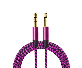 Diwu - Diwu AUX Stereo 3.5mm Data Ses Örgü Kablo Pembe