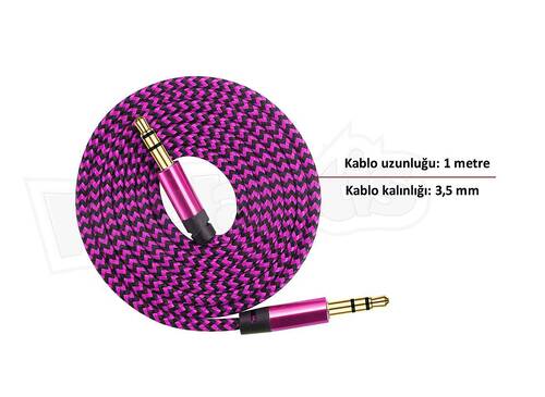 Diwu AUX Stereo 3.5mm Data Ses Örgü Kablo Pembe