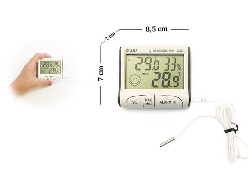 Diwu DC103 İç Dış Max-Min Prob Termometre Nem Ölçer 5 Yıl Garantili