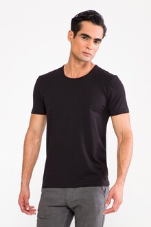 D'S Damat - D'S DAMAT Trendy Bicycle Neck T-Shirt Black