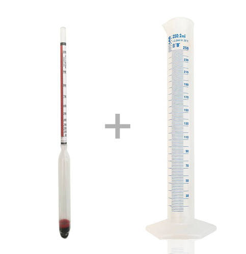 Eurodensimeter 0-100 Alkolmetre ve ISOLAB 250ml Plasitk Mezür Seti