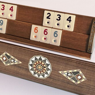 Helena Wood Art - Kardelen Handmade Massive Wooden Handmade Rummikub Set Mosaic Inlaid Walnut , Okey Game