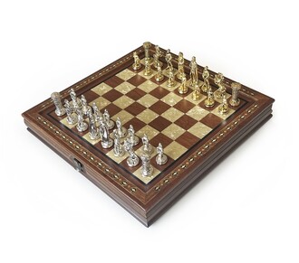 Helena Wood Art - Handmade Handcrafted Rosewood Chess Set with Metal Figures