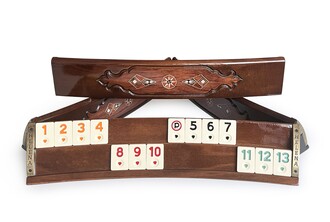 Helena Wood Art - Handmade Elliptic Massive Wood Mosaic Inlaid Natural Rosewood Veneer Rummikub Set - Rummy Set,Okey Game Set