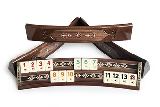 Helena Wood Art - Handmade Elliptic Massive Wood Mosaic Inlaid Natural Walnut Veneer Rummikub Set, Rummy Cube Set, Okey Game Set, Tile Rummy