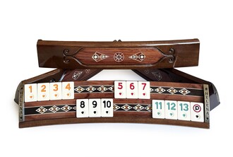 Helena Wood Art - Handmade Elliptic Massive Wood Mosaic Inlaid Natural Rosewood Veneer Rummikub Set - Rummy Set,Okey Game Set - Tile Rummy