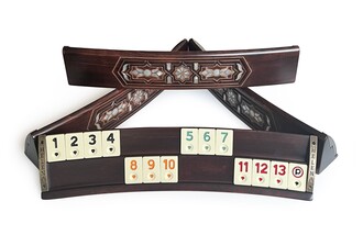 Helena Wood Art - Handmade Massive Wood Mother of Pearl Copper Inlaid Oval Rummykub Game Rummy Set - Okey Game Set - Tile Rummy