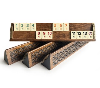 Helena Wood Art - Handmade Massive Wood Natural VIP Carved Begonia Rummikub Set - Rummy Set,Okey Game Set - Tile Rummy