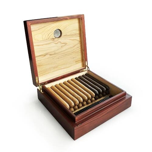 Mezmob Masif Yerli Sedir Ağacı Humidor Puro Kutusu Küçük Boy Analog - Defolu