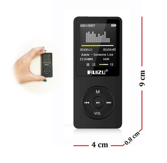 Ruizu X02 Ultra İnce MP3 Çalar 4GB FM Radyo Siyah - Thumbnail