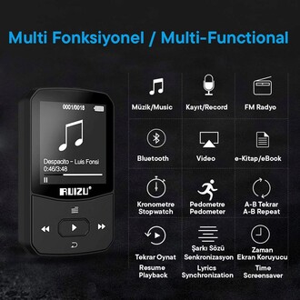 Ruizu X52 MP3 Çalar Bluetooth 5.0 8GB FM Radyo Pedometre Saat - Thumbnail