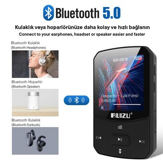 Ruizu X52 MP3 Çalar Bluetooth 5.0 8GB FM Radyo Pedometre Saat - Thumbnail