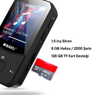 Ruizu X52 MP3 Çalar Bluetooth 5.0 8GB FM Radyo Pedometre Saat - Thumbnail