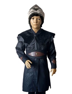 Shark Anatolia - Traditional Ertugrul Gazi Handmade Leather Alp Costume With Buttons Black For Kids