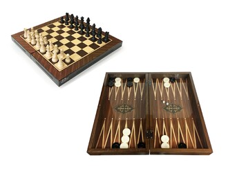 Star Oyun - Star Antique Walnut Chess and Backgammon Set of 2