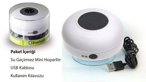 Su Geçirmez Mini Bluetooth Duş Hoparlörü (Beyaz)