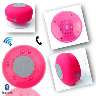 Su Geçirmez Mini Bluetooth Duş Hoparlörü (Pembe) - Thumbnail