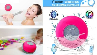 Su Geçirmez Mini Bluetooth Duş Hoparlörü (Pembe) - Thumbnail