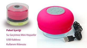 Su Geçirmez Mini Bluetooth Duş Hoparlörü (Pembe) - Thumbnail