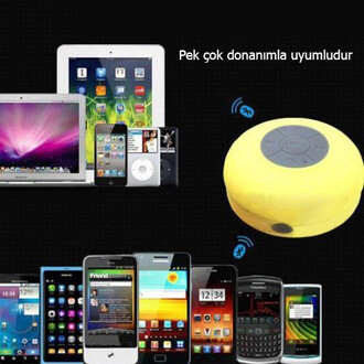 Su Geçirmez Mini Bluetooth Duş Hoparlörü (Sarı) - Thumbnail