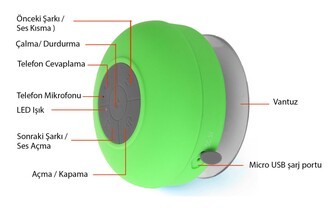 Su Geçirmez Mini Bluetooth Duş Hoparlörü (Yeşil) - Thumbnail
