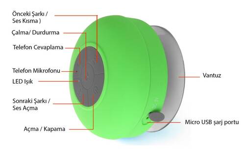 Su Geçirmez Mini Bluetooth Duş Hoparlörü (Yeşil)