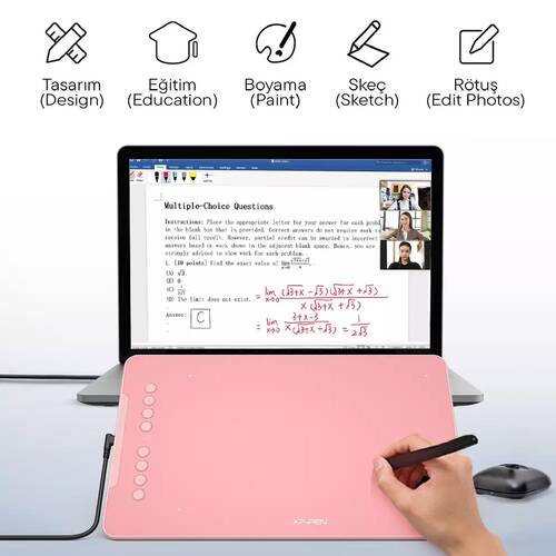 XP-Pen DECO01 V3 Grafik Tablet 16K 8 Kısayol Pembe